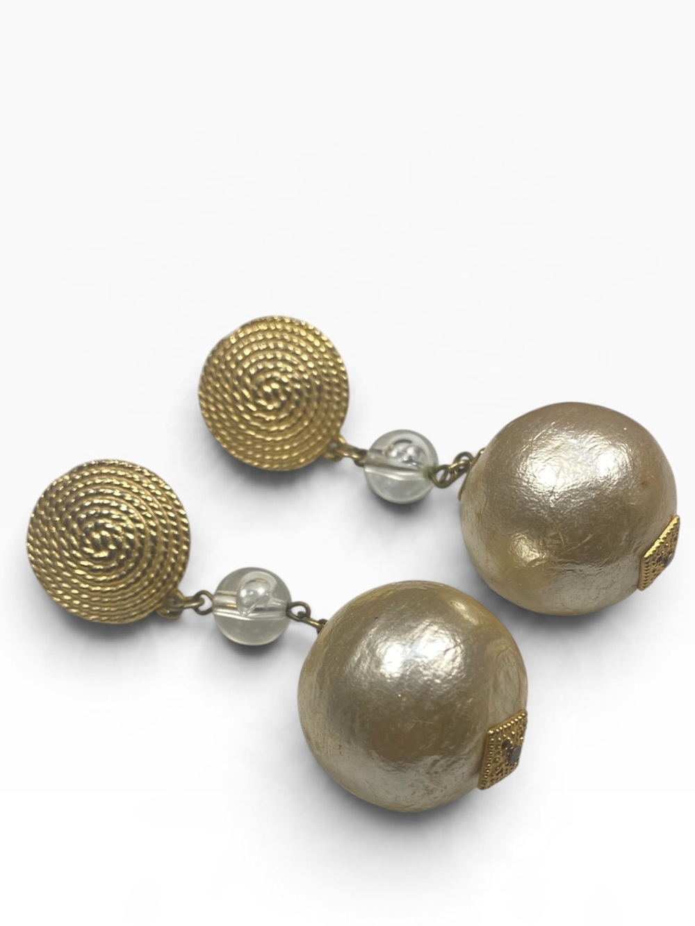 Vintage Couture Gold Earrings With Dangling Pearl